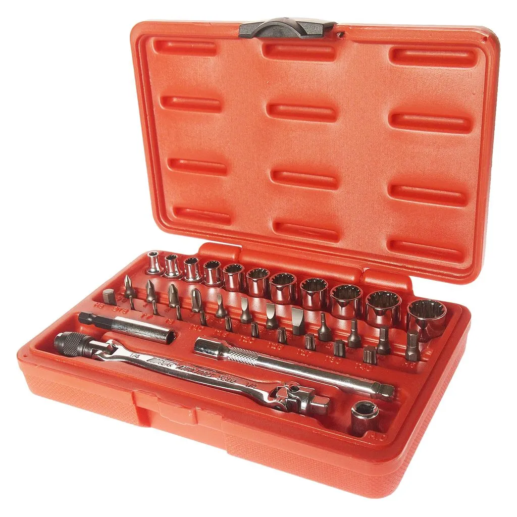 Набор головок торцевых и бит-головок 1/4" 12-ти гранных 4-14мм, Т6-Т40 (в кейсе) 38 предметов JTC купить