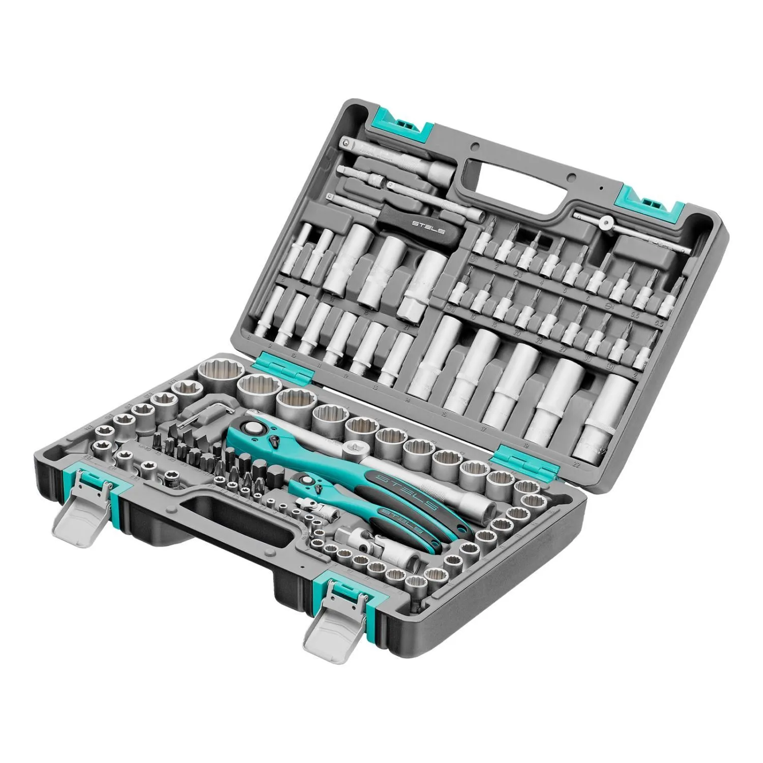 Набор инструментов 1/2", 1/4", CrV, 12 гранные головки, пластиковый кейс, 109 предмета Stels купить