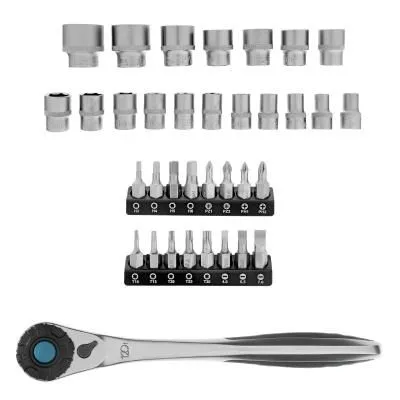 Набор торцевых головок, трещотка 120 зубьев, 1/2",3/8”, CrV, 36 предметов Gross