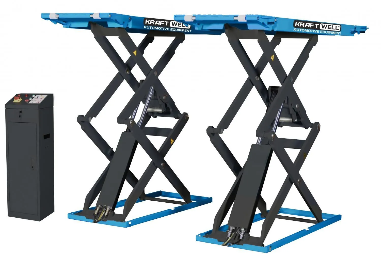 Электрогидравлический подъемник KraftWell KRW350SF_blue Подъёмник ножничный короткий напольный г/п 3500 кг.